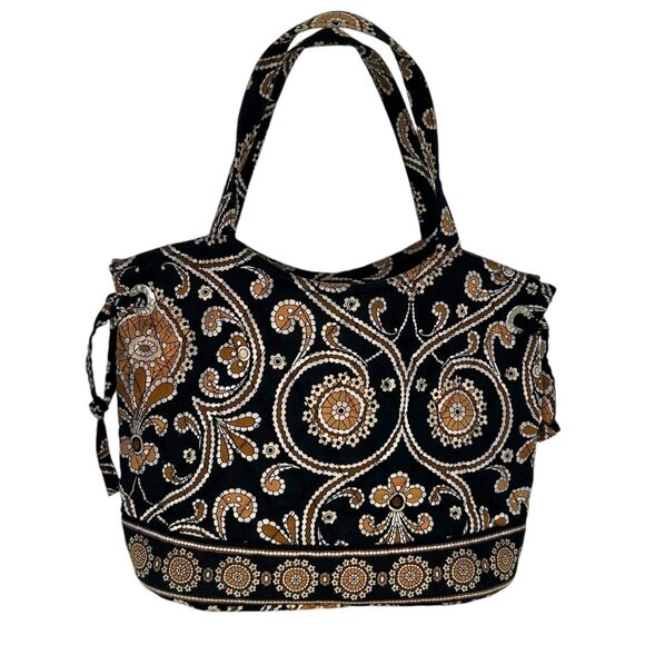 VERA BRADLEY Caffe' Latte Black Brown White Sherry Bag Small Tote Purse Shoulder - Picture 1 of 8